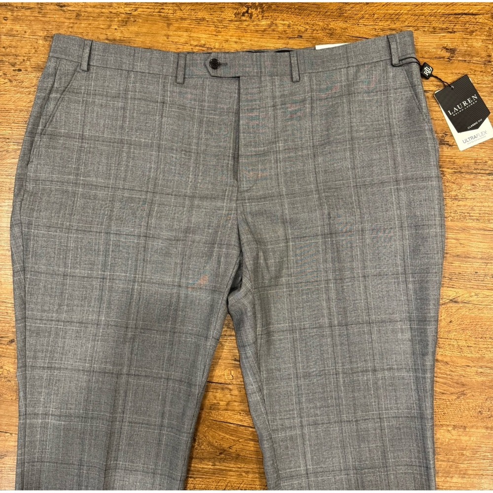 Lauren Ralph Lauren UltraFlex Gray Plaid Wool Blend Classic Dress Pant Men 44x30 - Picture 3 of 9